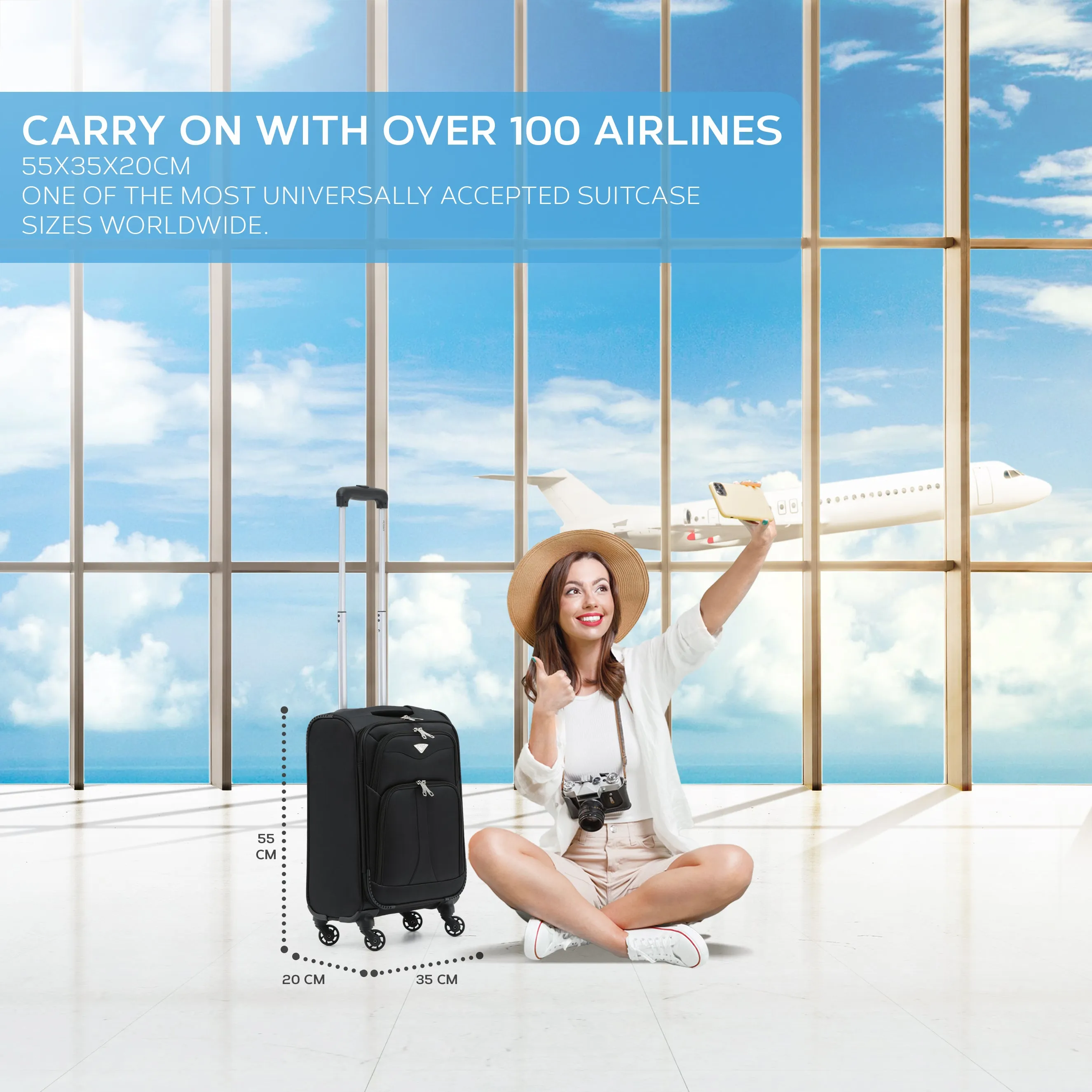 55x35x20cm Lightweight 4 Wheel Soft Case Suitcases Delta Maximum Size Cabin Case