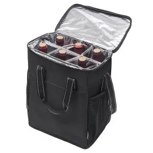 6 Bottle Wine Carrier - Insulated & Padded Wine Carrying Cooler Tote Bag with Handle and Adjustable Shoulder Strap for Travel or Picnic, IDEAL Wine Lover Gift, Black