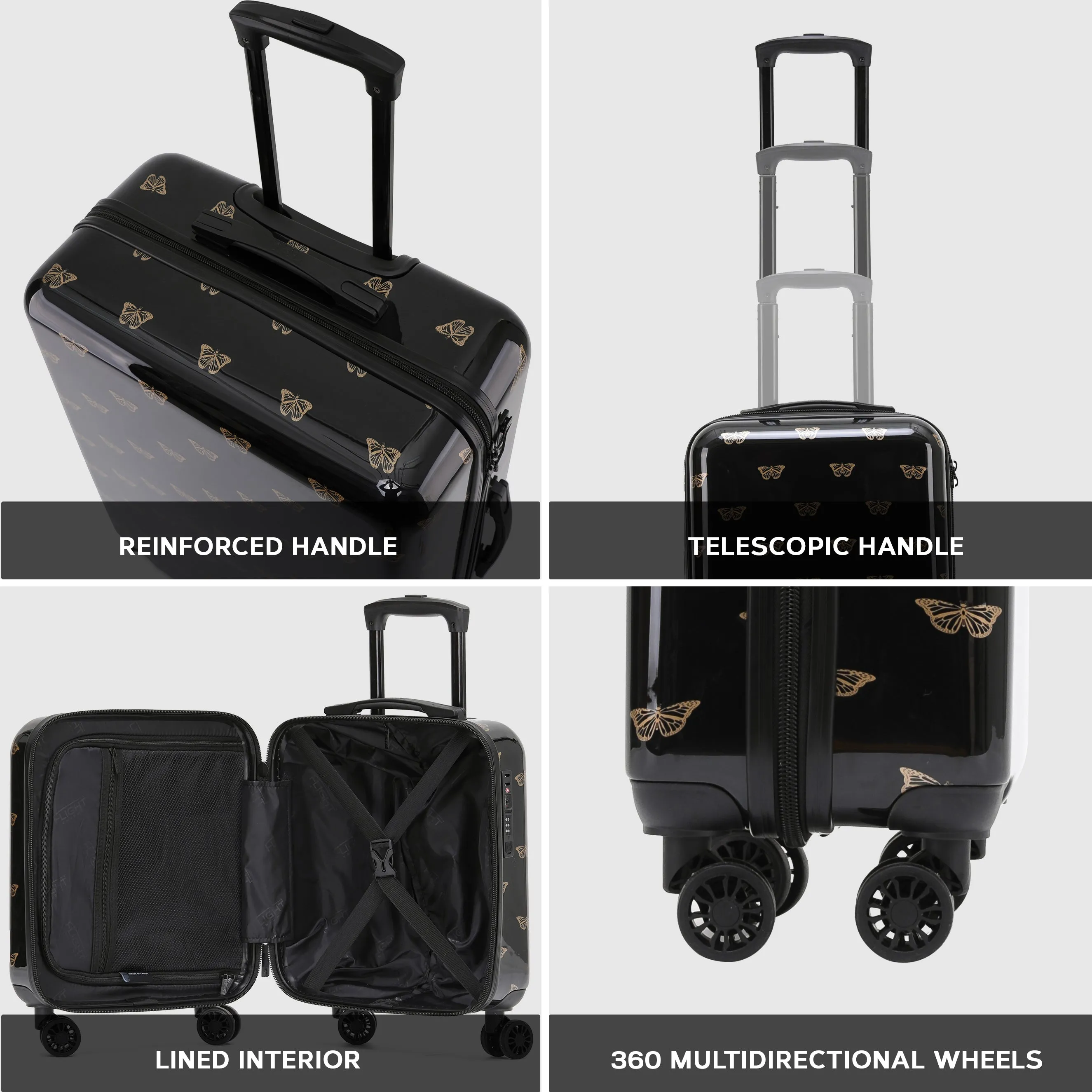 8 Wheel Hard Case Suitcases TSA Lock - Underseat Overhead Cabin & Large Check-in