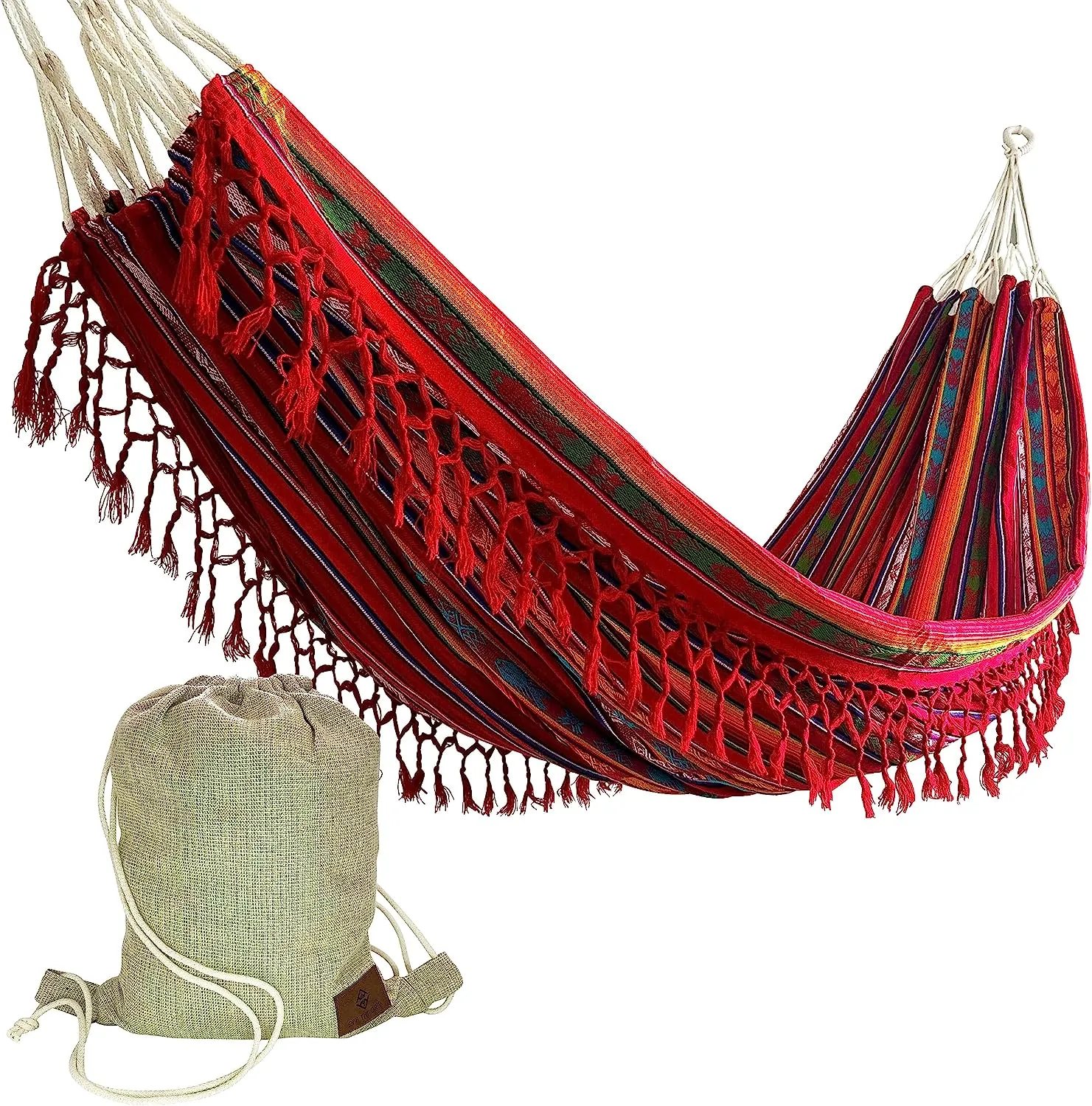 Boho Hammock with Tassel, Handmade, Weather-Resistant, Lightweight | Inti Red