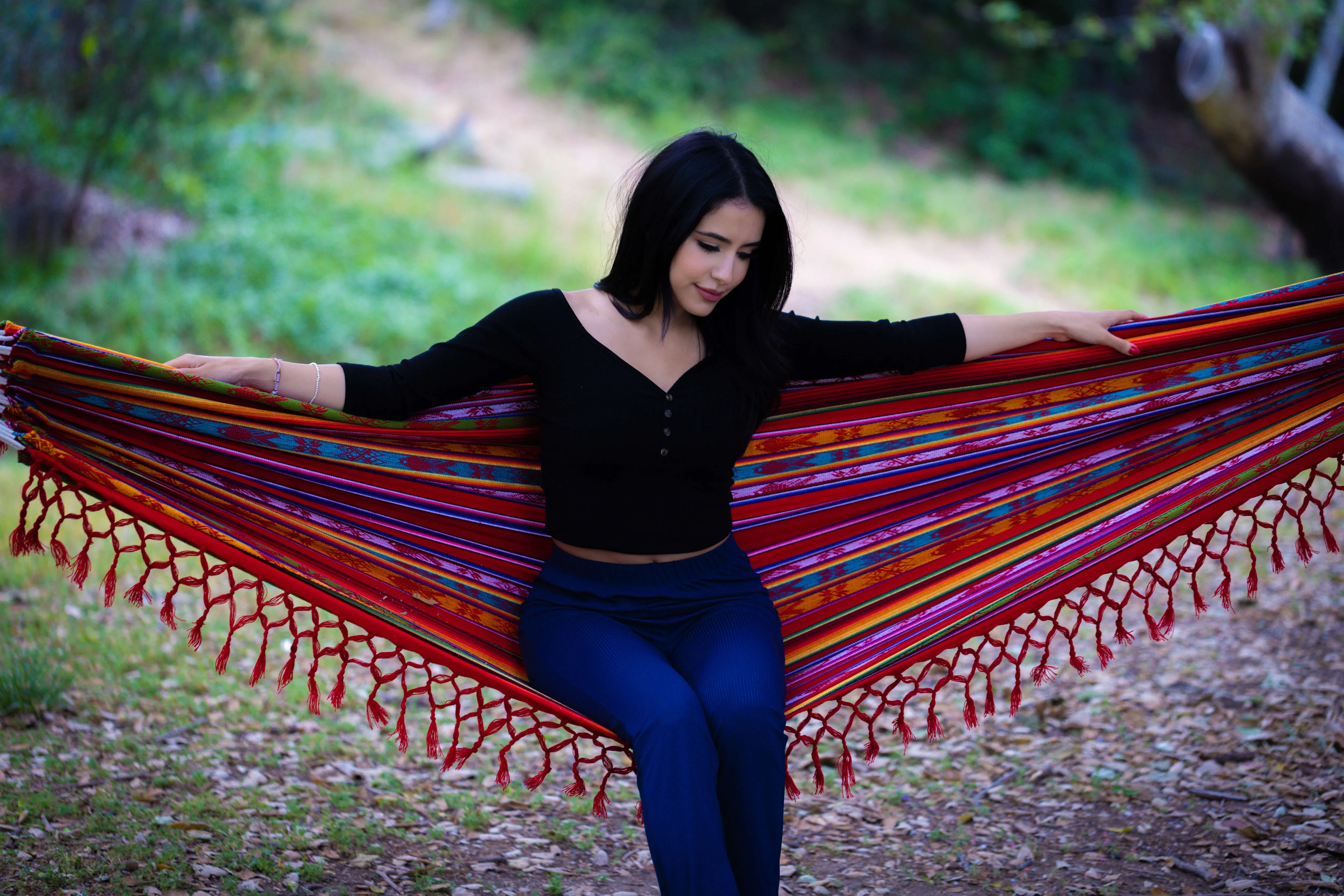 Boho Hammock with Tassel, Handmade, Weather-Resistant, Lightweight | Inti Red