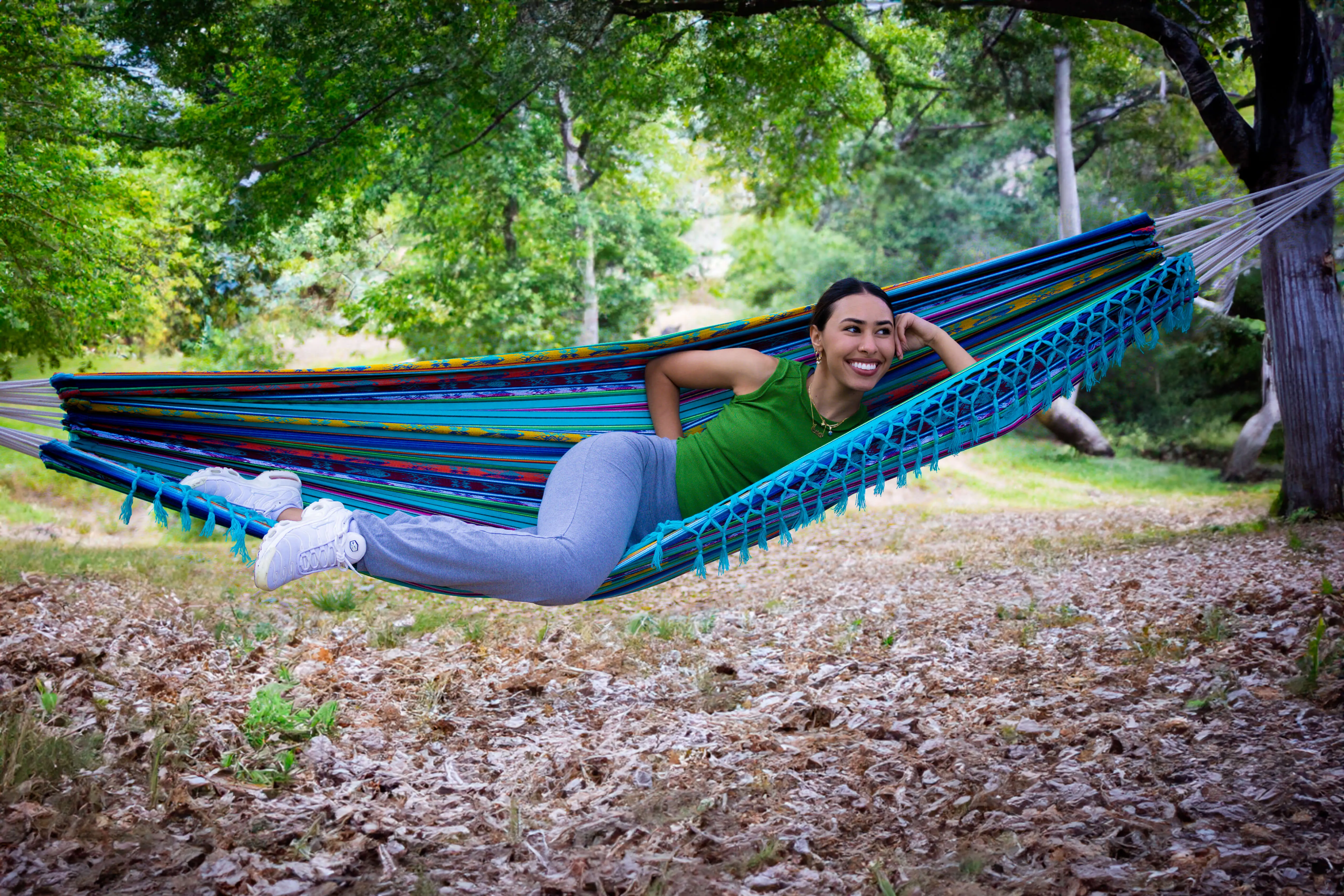 Boho Hammock with Tassel, Handmade, Weather-Resistant, Lightweight | Quilotoa Teal