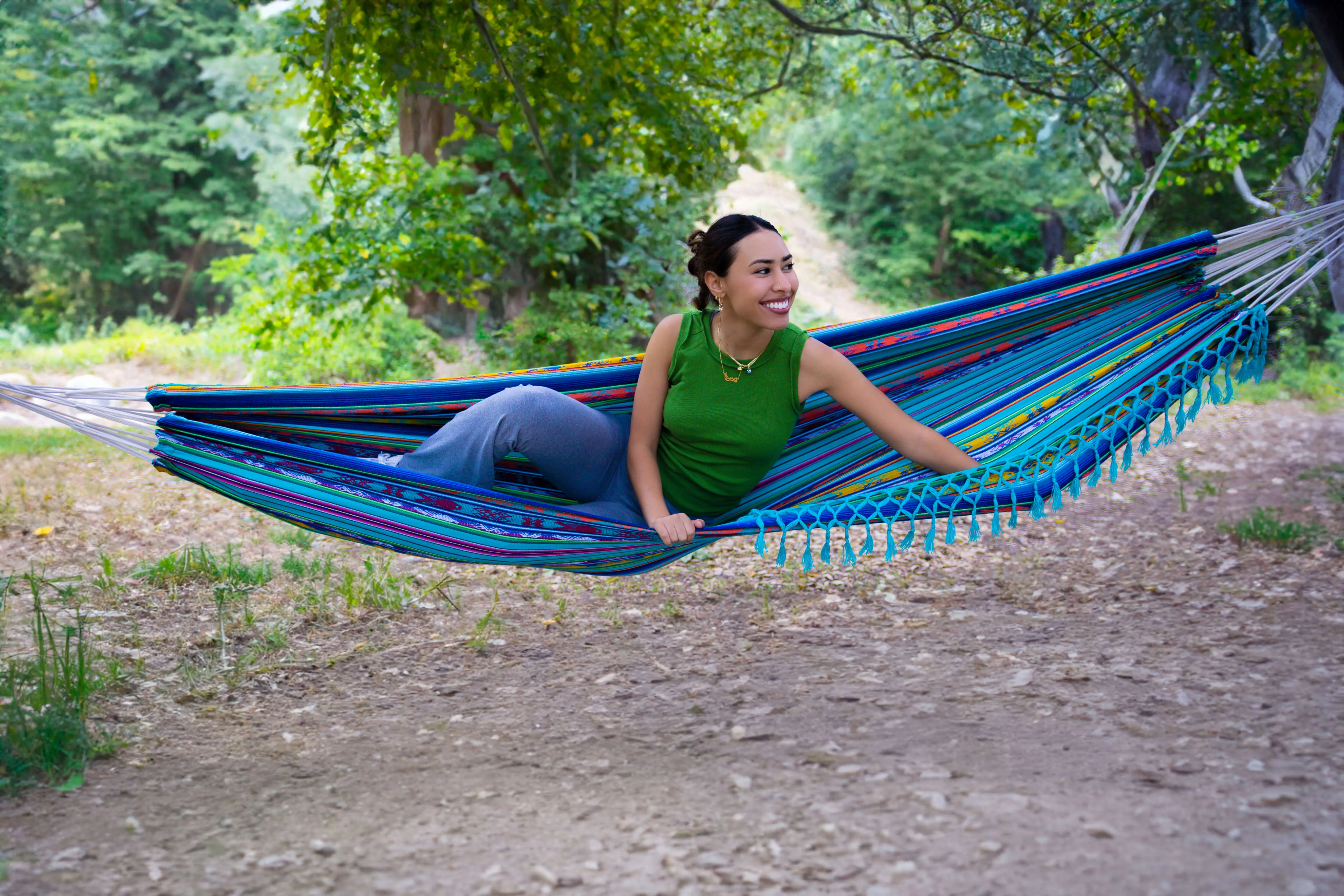 Boho Hammock with Tassel, Handmade, Weather-Resistant, Lightweight | Quilotoa Teal