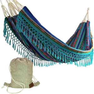 Boho Hammock with Tassel, Handmade, Weather-Resistant, Lightweight | Quilotoa Teal
