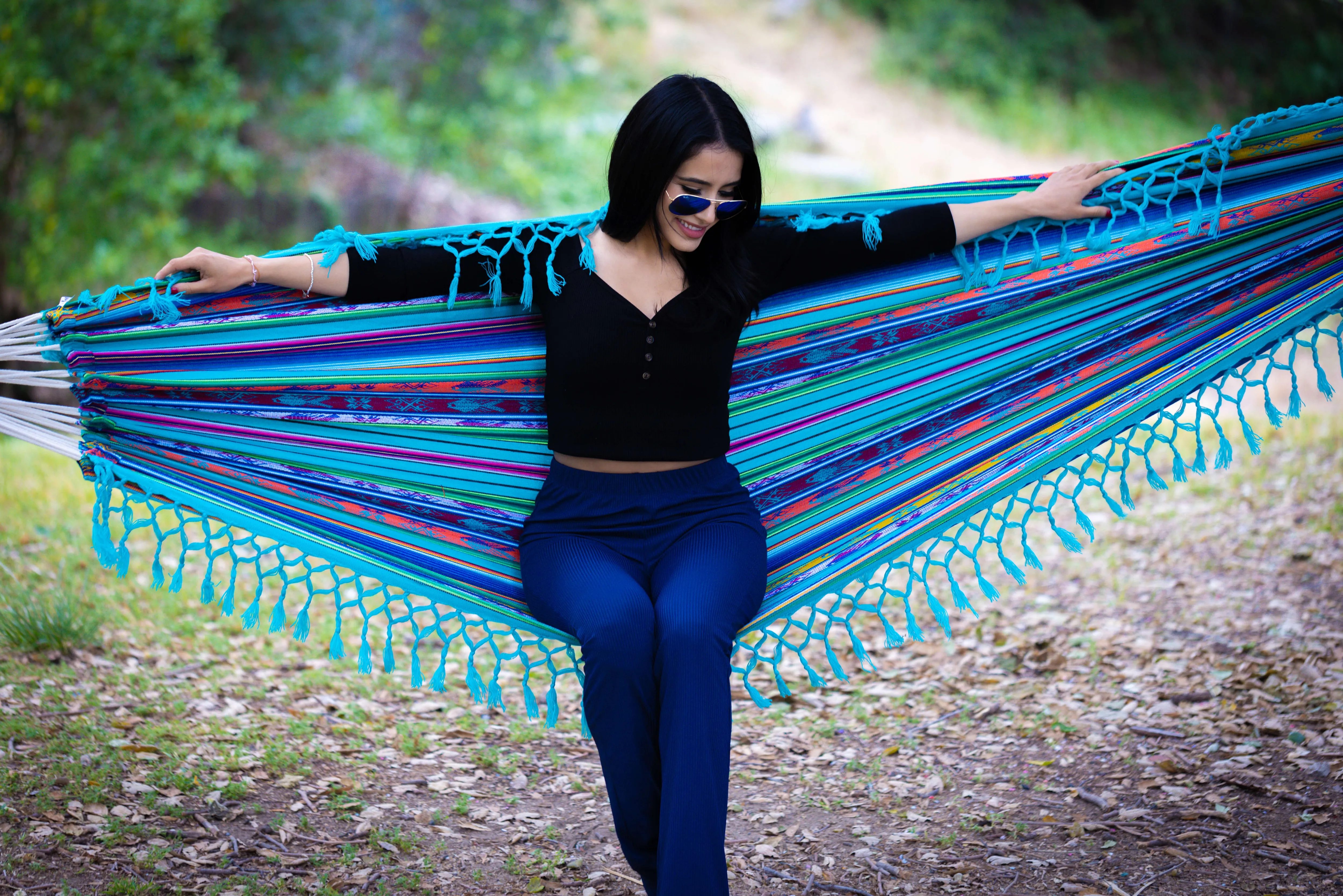 Boho Hammock with Tassel, Handmade, Weather-Resistant, Lightweight | Quilotoa Teal
