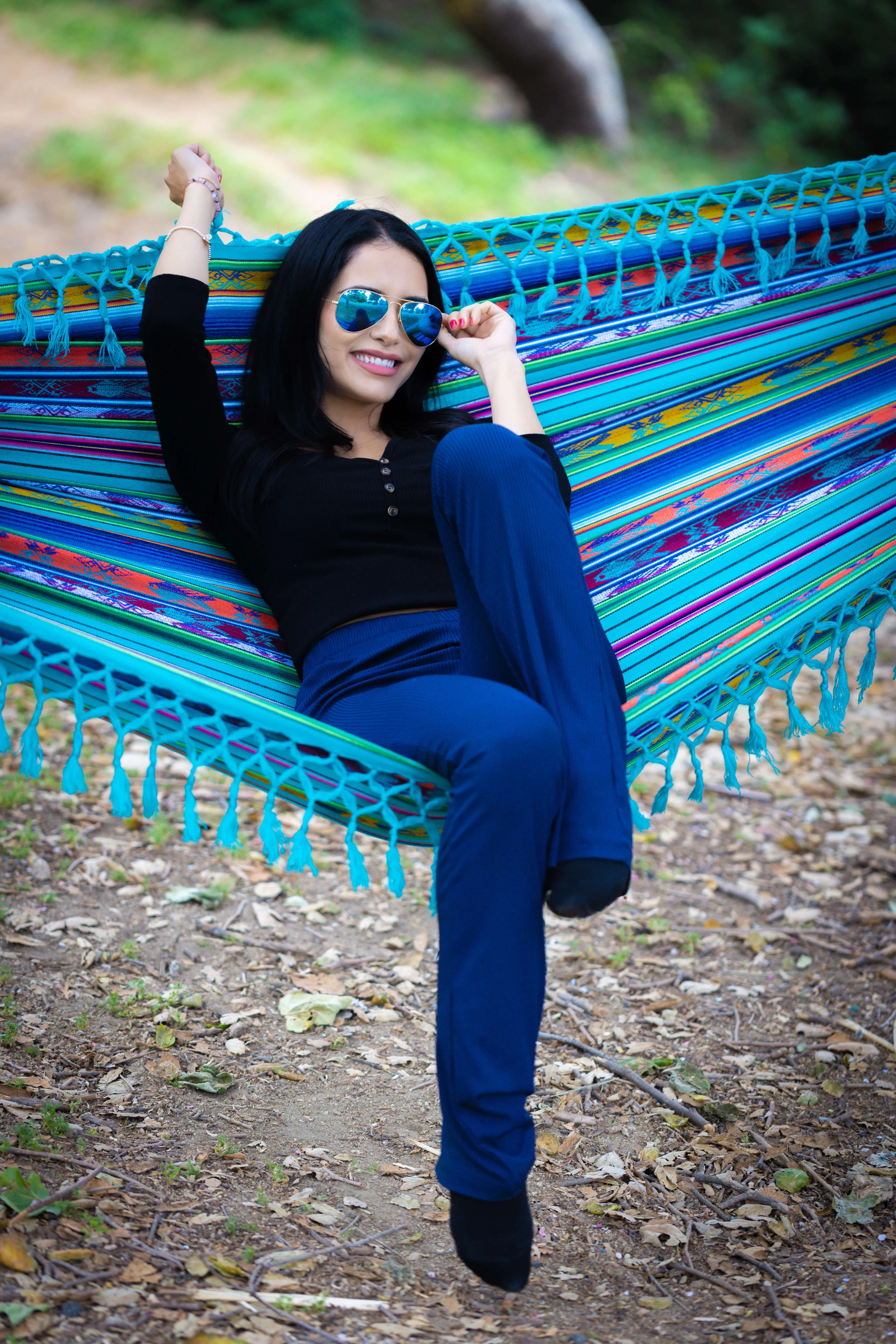 Boho Hammock with Tassel, Handmade, Weather-Resistant, Lightweight | Quilotoa Teal