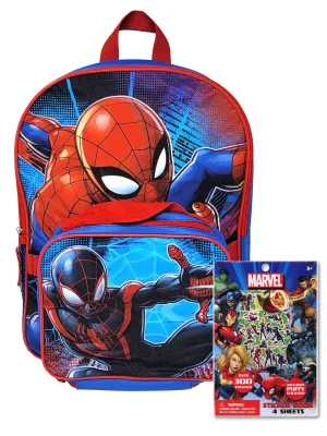 Boys Spider-Man Backpack Insulated Lunch Bag with Sticker Book School Set
