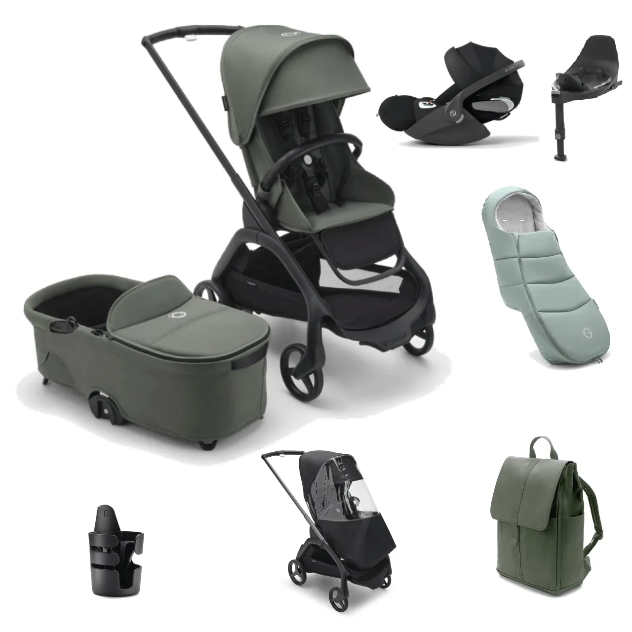 Bugaboo Dragonfly Pushchair Ultimate (Cloud T Plus) Bundle - Forest Green