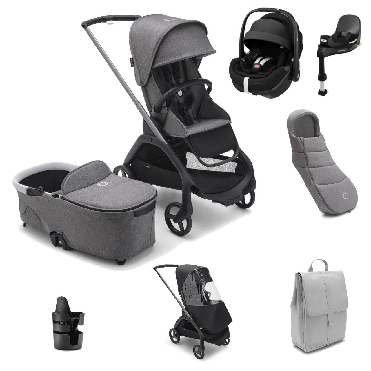 Bugaboo Dragonfly Pushchair Ultimate (Pebble 360 PRO2) Bundle - Grey Melange