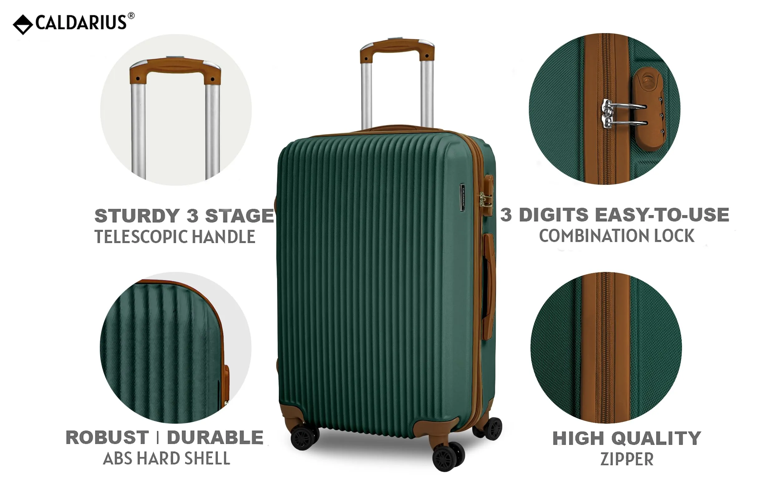 CALDARIUS Suitcase Medium Size| Hard Shell | Lightweight | 4 Dual Spinner Wheels | Trolley Luggage Suitcase | Medium 24" Hold Check in Luggage | Combination Lock (Olive Green, Medium 24'')