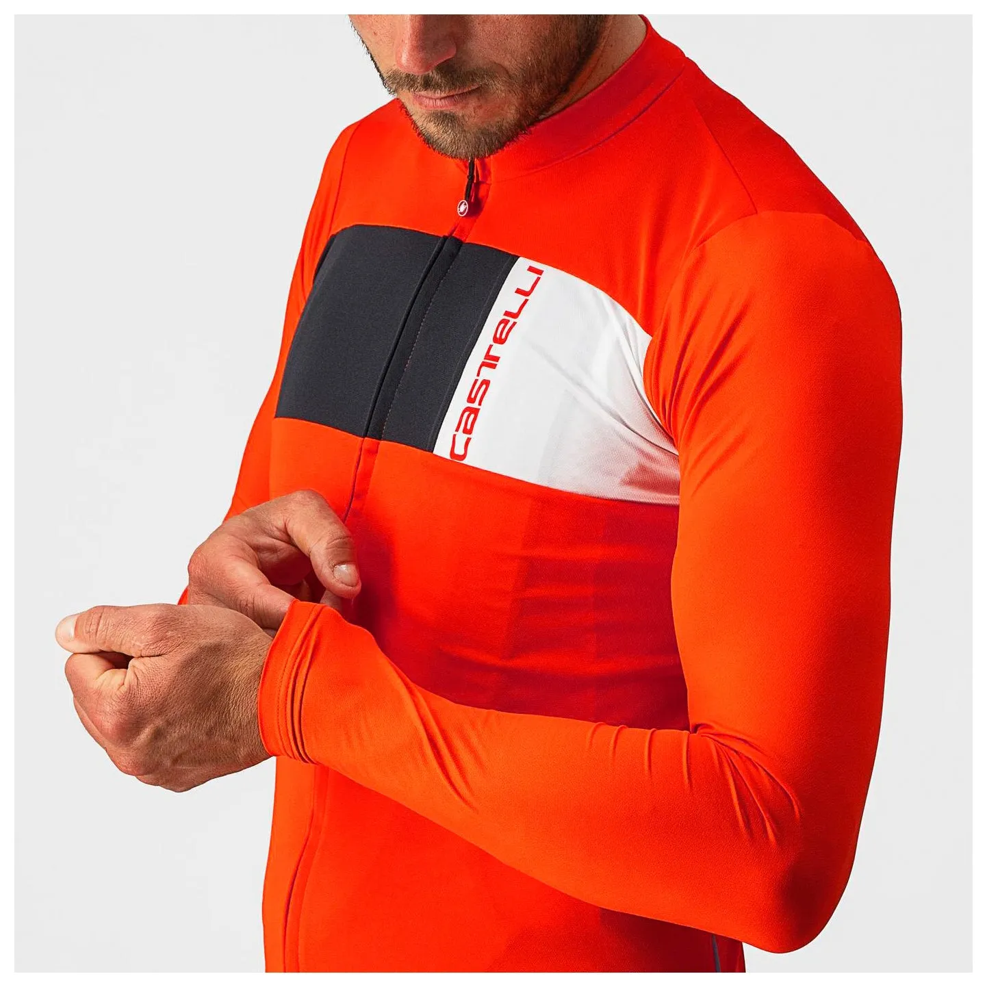 Castelli Prologo 7 Long Sleeve Cycling Jersey - Fiery Red/Light Black/Ivory - XL