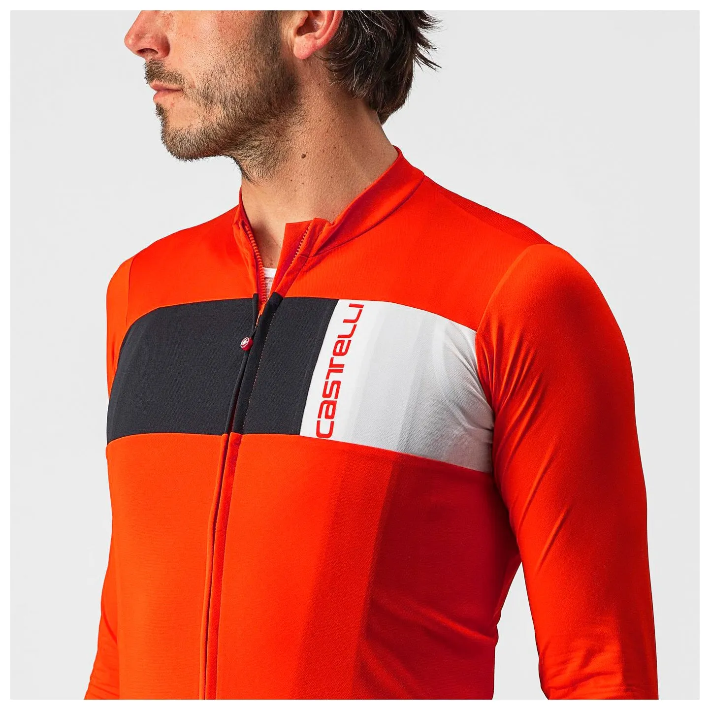 Castelli Prologo 7 Long Sleeve Cycling Jersey - Fiery Red/Light Black/Ivory - XL