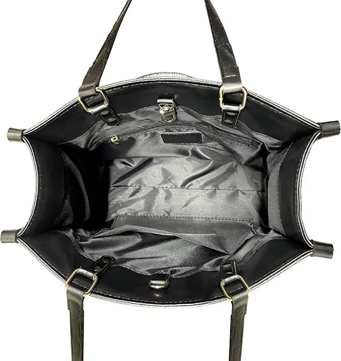 Cat Personalized Leather Handbag With Flower Pattern Black