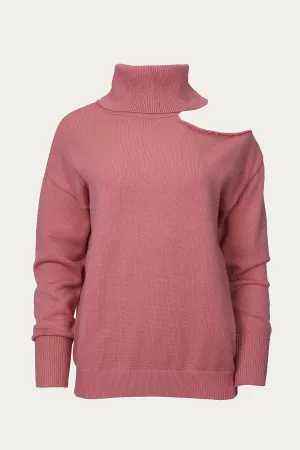 COLD-SHOULDER TURTLENECK SWEATER