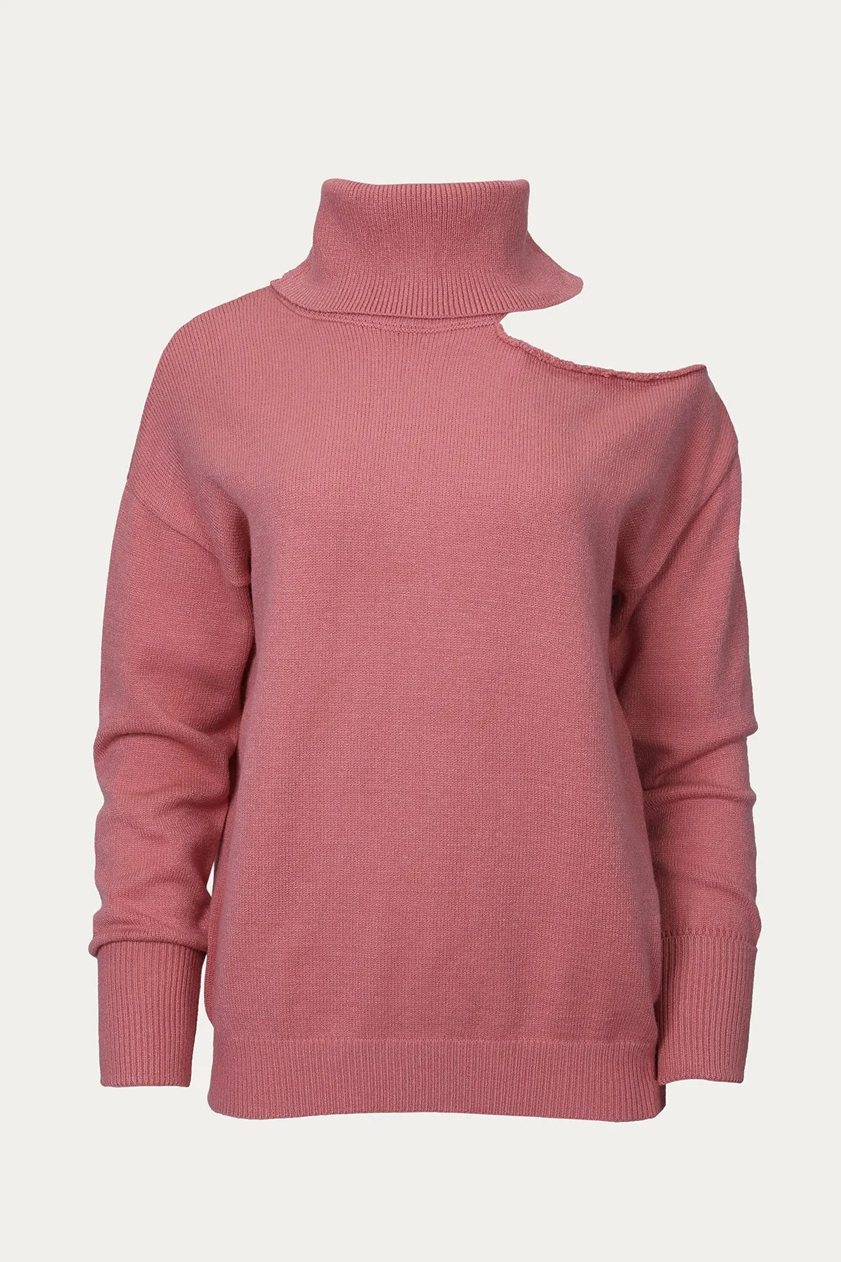COLD-SHOULDER TURTLENECK SWEATER