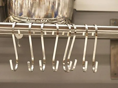 Daratarin Flat S Hooks Heavy Duty Solid Stainless Steel S Shaped Hanging Hooks,Metal Kitchen Pot Pan Hangers Rack Hooks