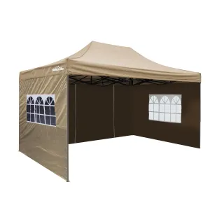 Dellonda Premium 3x4.5m Pop-Up Gazebo & Side Walls, PVC Coated, Water Resistant Fabric with Carry Bag, Rope, Stakes & Weight Bags - Beige