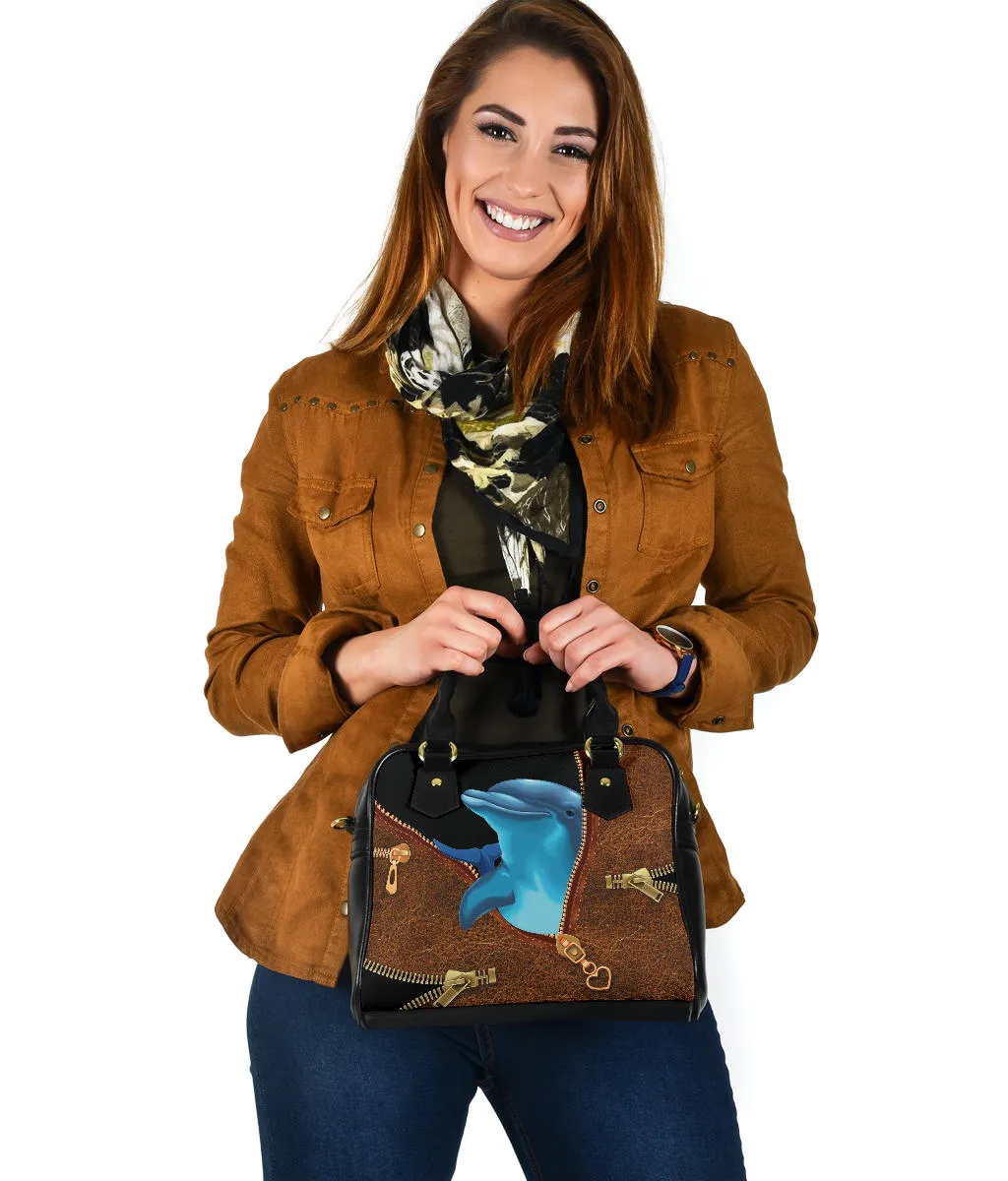 Dolphin Brown Leather Pattern Shoulder Handbag