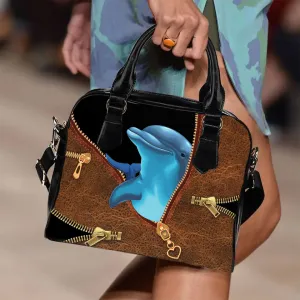 Dolphin Brown Leather Pattern Shoulder Handbag
