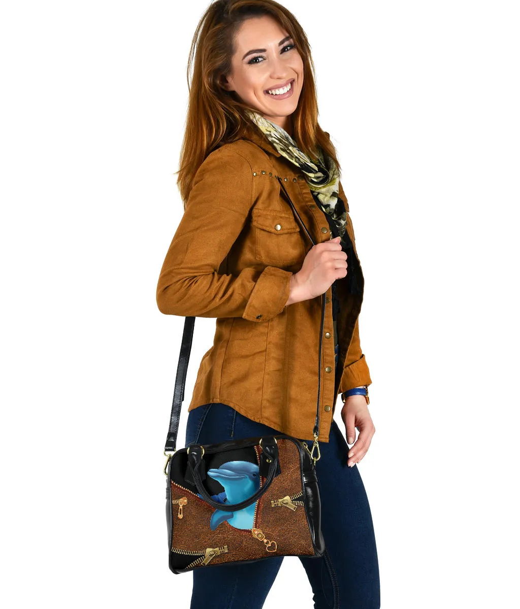 Dolphin Brown Leather Pattern Shoulder Handbag