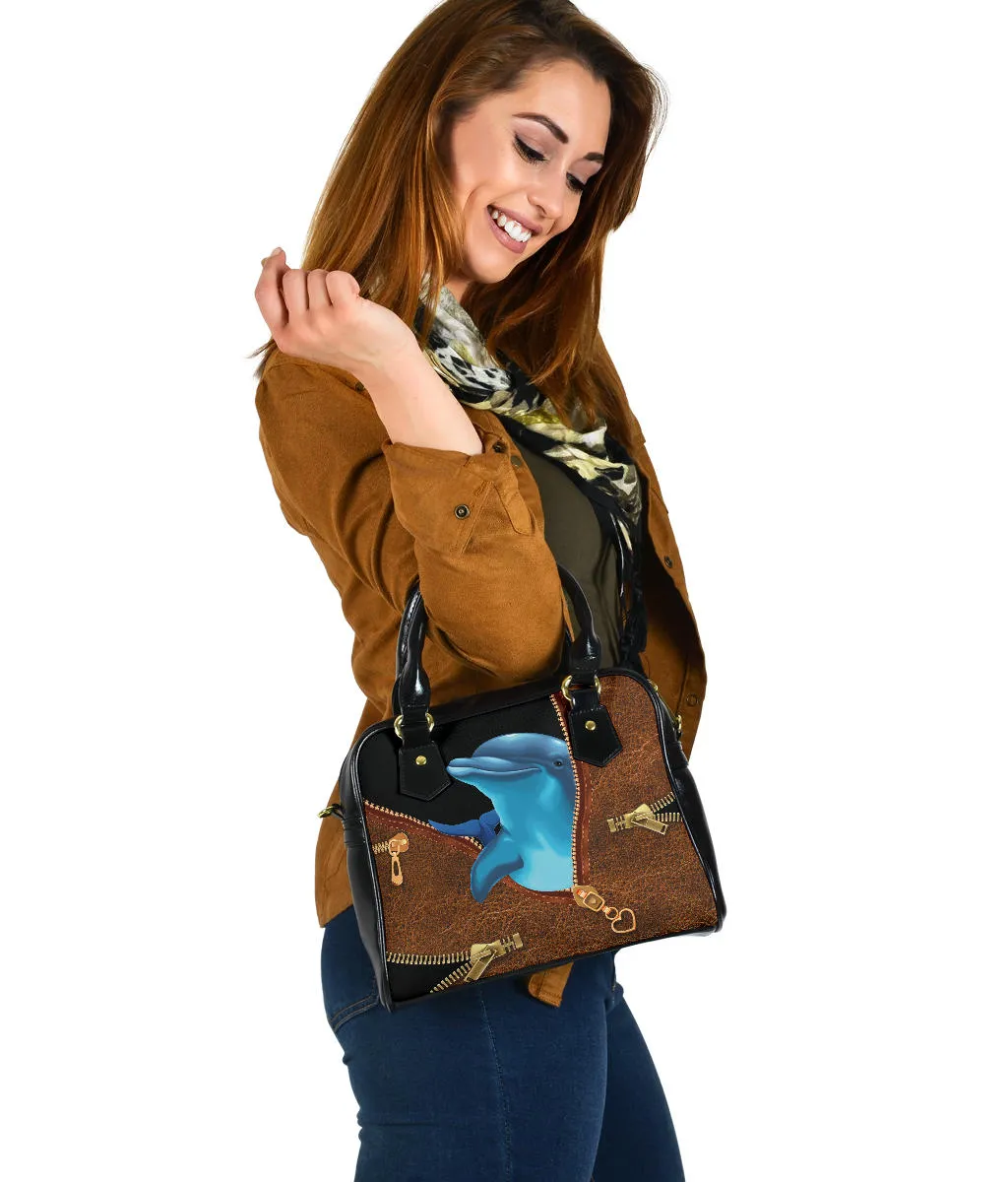 Dolphin Brown Leather Pattern Shoulder Handbag