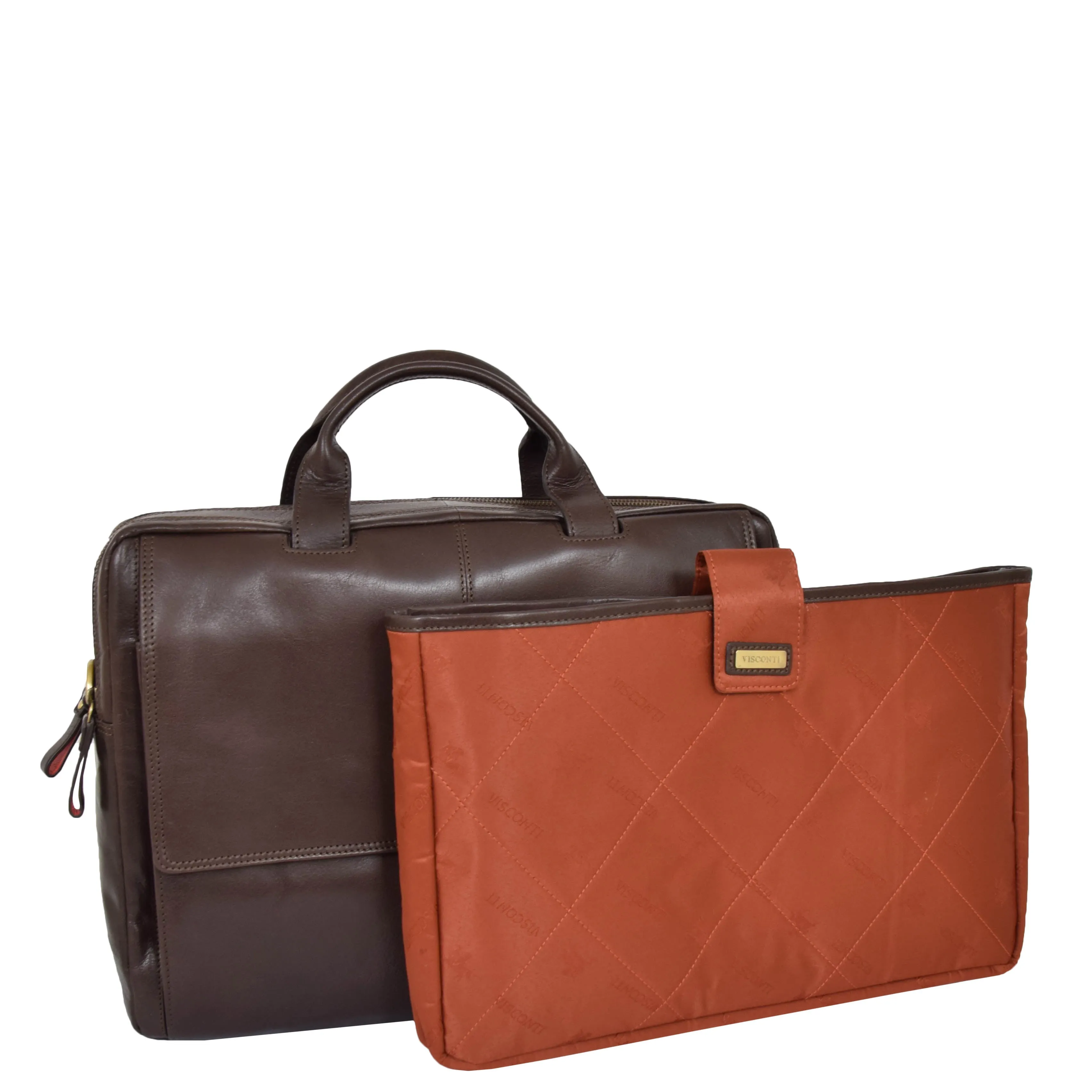 DR394 Men's Leather Briefcase with Laptop Compartment Brown