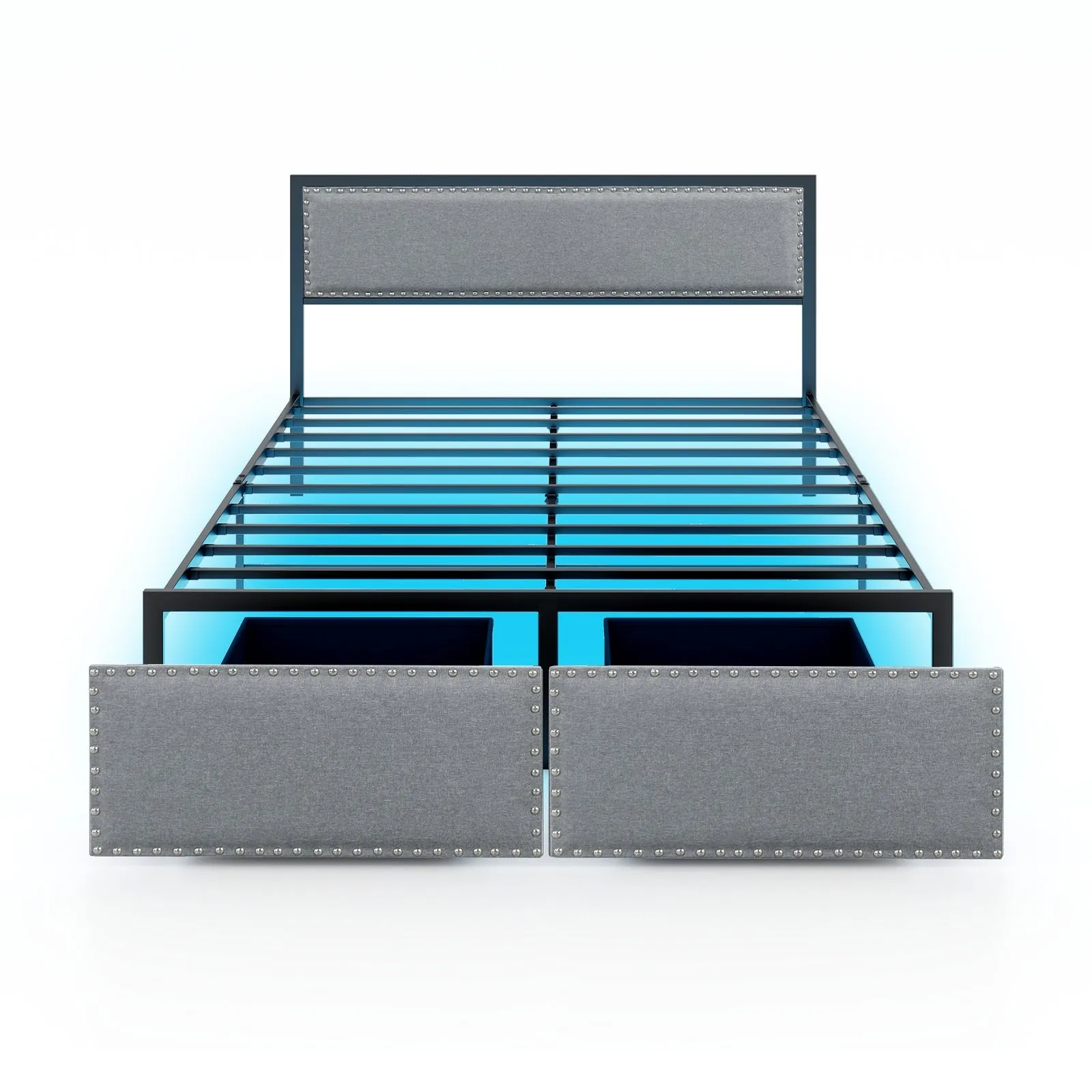 Full/Queen/Twin Size Bed Frame with LED Lights Drawer and Metal Slats-Queen Size
