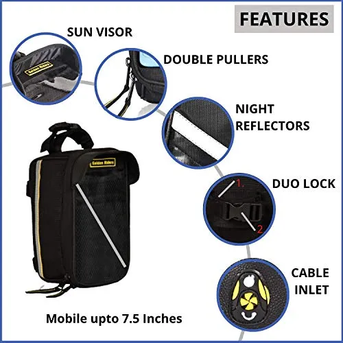 GR GOLDEN RIDERS Polyester Bicycle Front Frame/Tube Bag for Mobile Phone (Black)