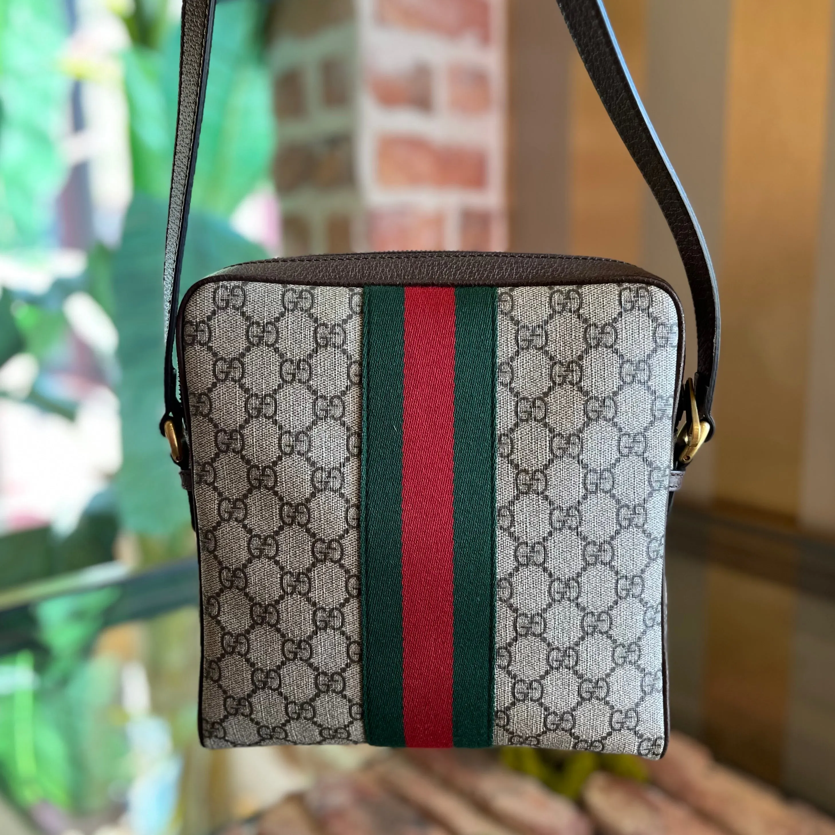 GUCCI Ophidia Messenger Small Beige Brown GG Supreme Monogram Canvas Crossbody Bag