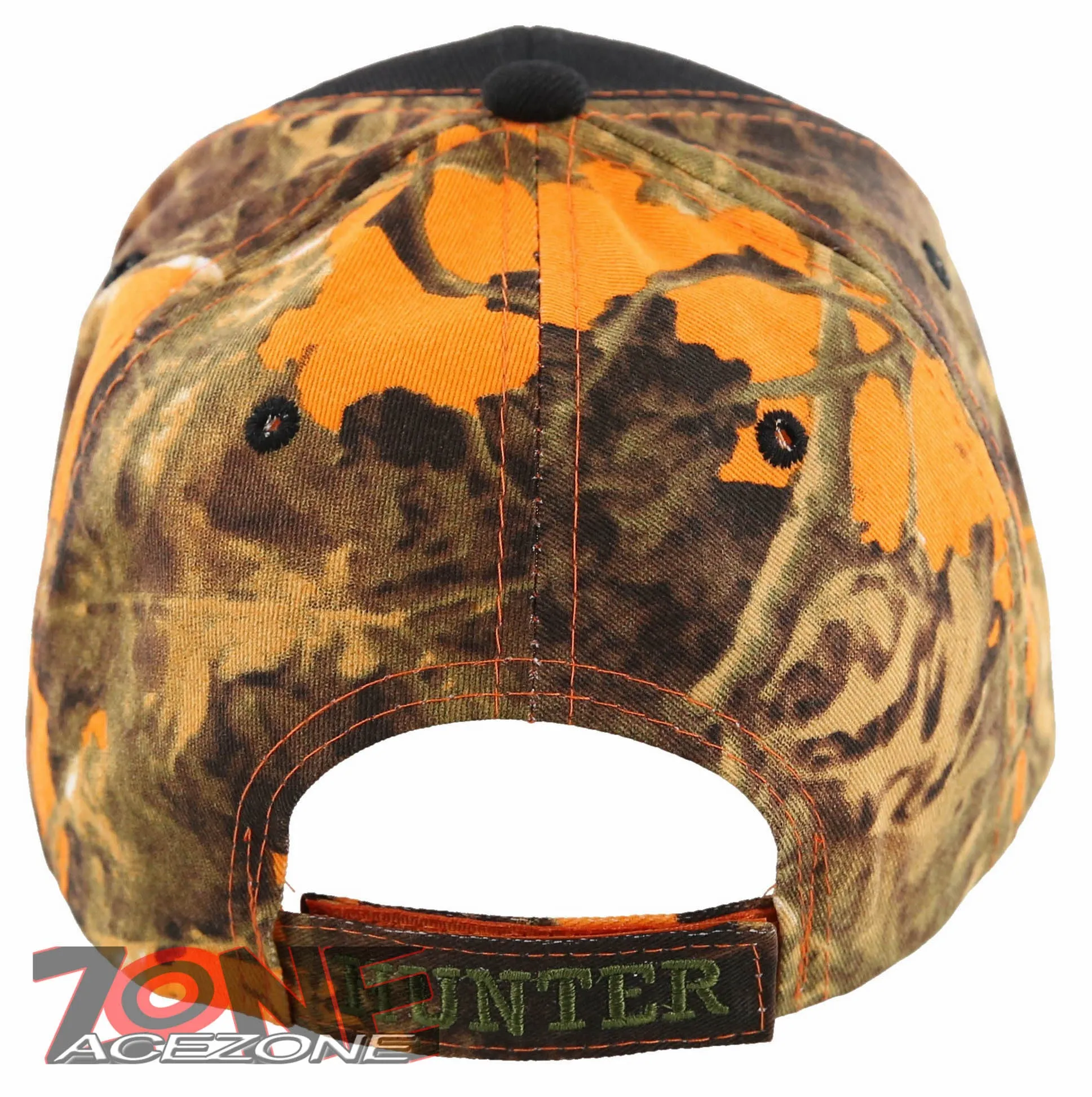 HUNTER LIVE TO HUNT DEER BUCK OUTDOOR SPORTS CAP HAT BLACK ORANGE CAMO