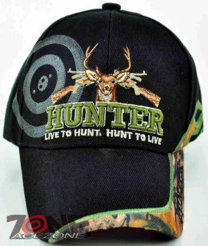 HUNTER LIVE TO HUNT DEER BUCK OUTDOOR SPORTS CAP HAT BLACK