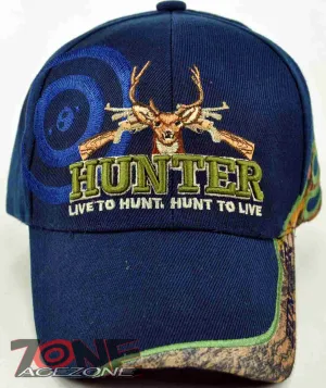 HUNTER LIVE TO HUNT DEER BUCK OUTDOOR SPORTS CAP HAT NAVY