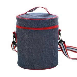 Insulated Lunch Bag Cooler Tote Bags For Women Men Kids, Travel Picnic Foods Box Drinks Thermal Carry Bag Container Organizer Case Handbag (Cylinder-Blue&Red, 7.9x9.8inch)