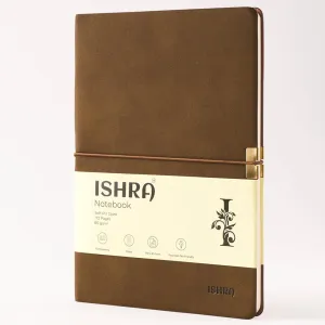 ISHRA A5 Size Ruled Notebook | Ideal Note Book Journal Diary for Work Office Writing Journaling Note Taking Travel | Brown Soft Cover| 172 Pages | 80gsm | Fountain Pen Friendly Paper