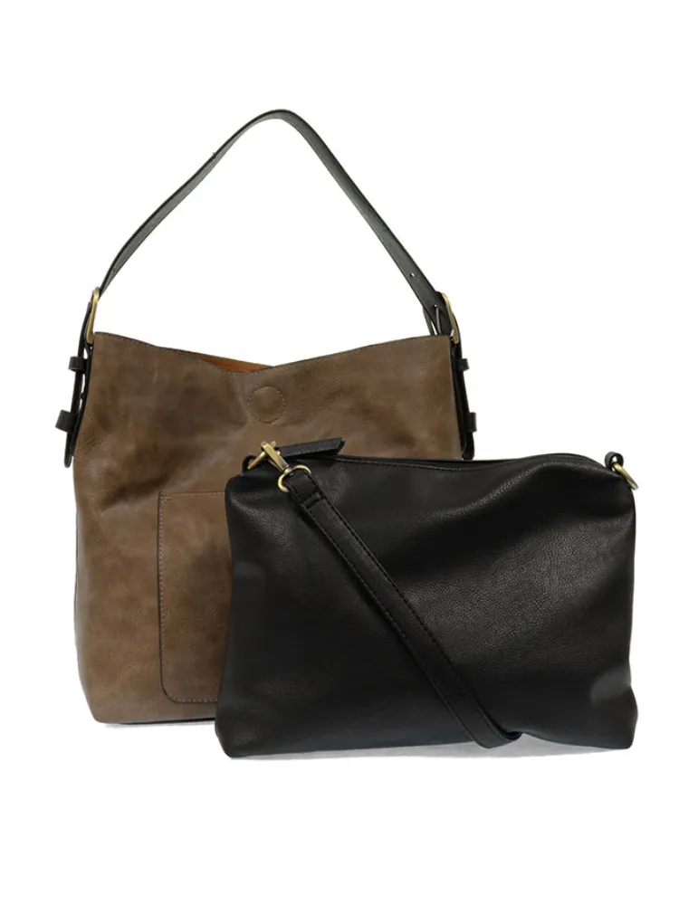 Joy Susan Classic Hobo Handbag- Cocoa / Black Handle