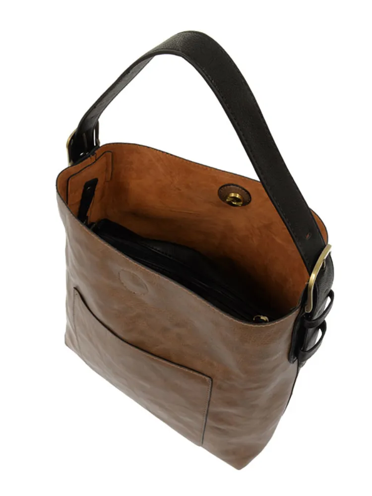 Joy Susan Classic Hobo Handbag- Cocoa / Black Handle