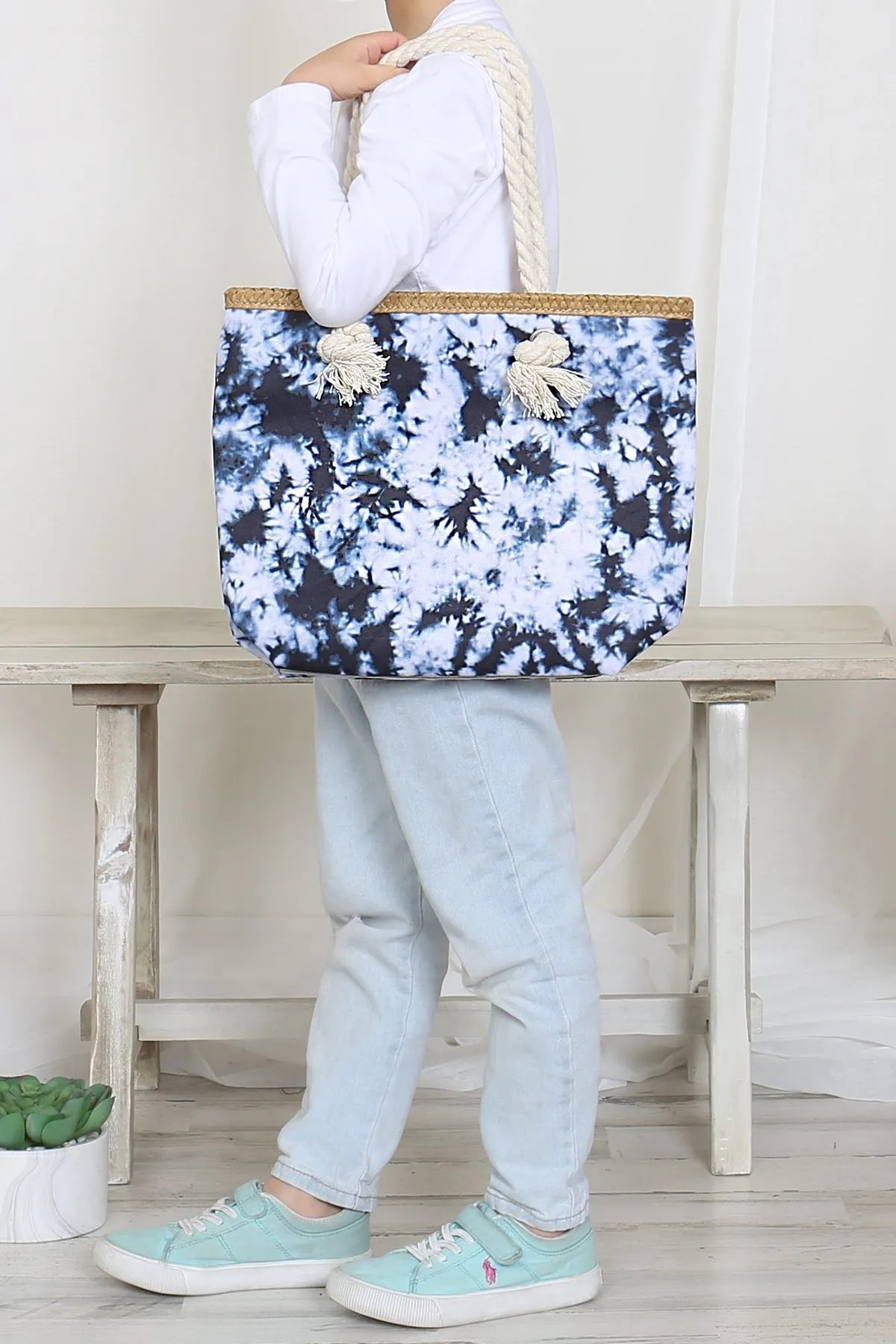KIDS TIE DYE ROPE HANDLE SUMMER TOTE BAG