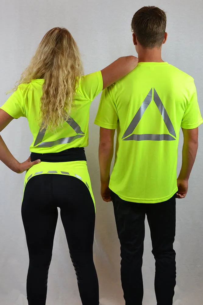 Lemon fluorescent performance mesh tee with reflective