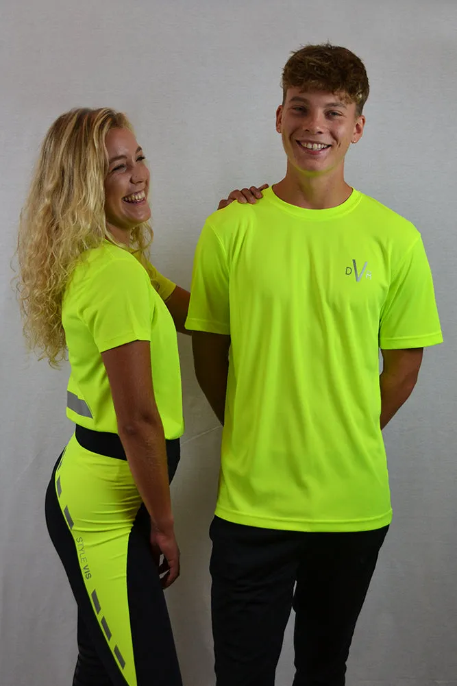 Lemon fluorescent performance mesh tee with reflective