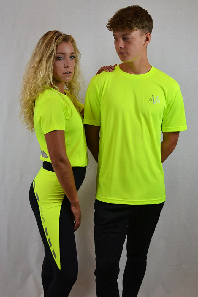 Lemon fluorescent performance mesh tee with reflective