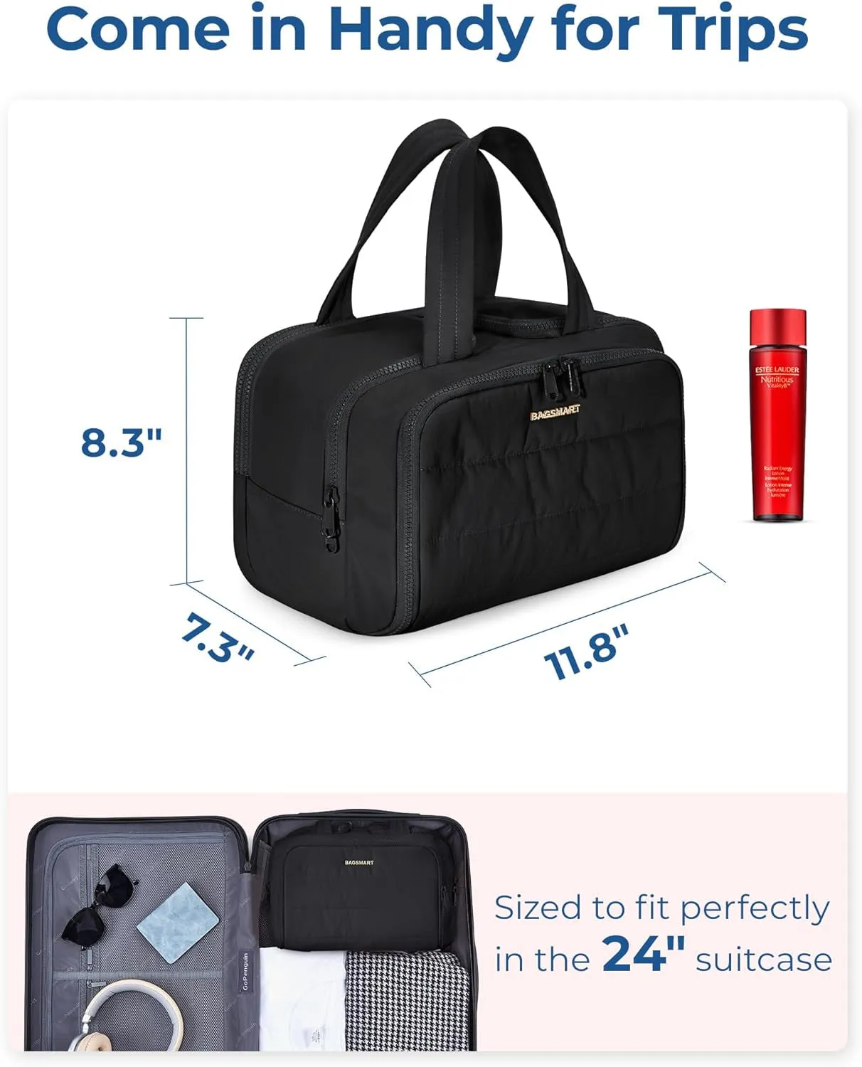 Lightweight Wide-open Travel Toiletry Bag for Women with Handle