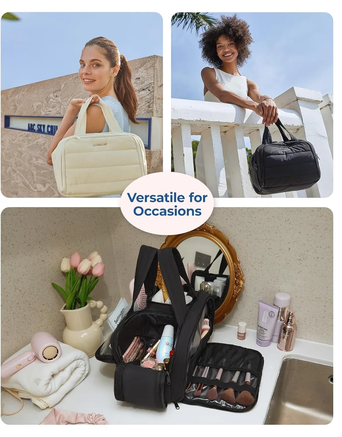 Lightweight Wide-open Travel Toiletry Bag for Women with Handle