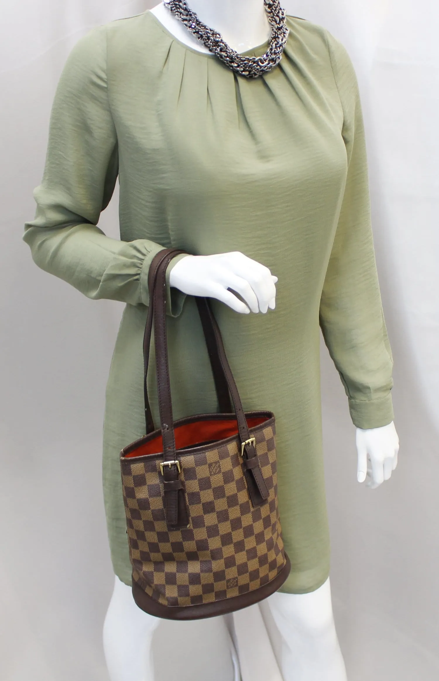 LOUIS VUITTON Damier Ebene Brown Marais Bucket Shoulder Bag - Final Call