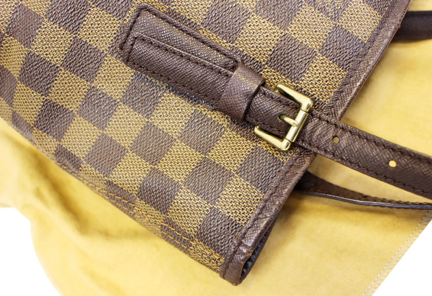 LOUIS VUITTON Damier Ebene Brown Marais Bucket Shoulder Bag - Final Call