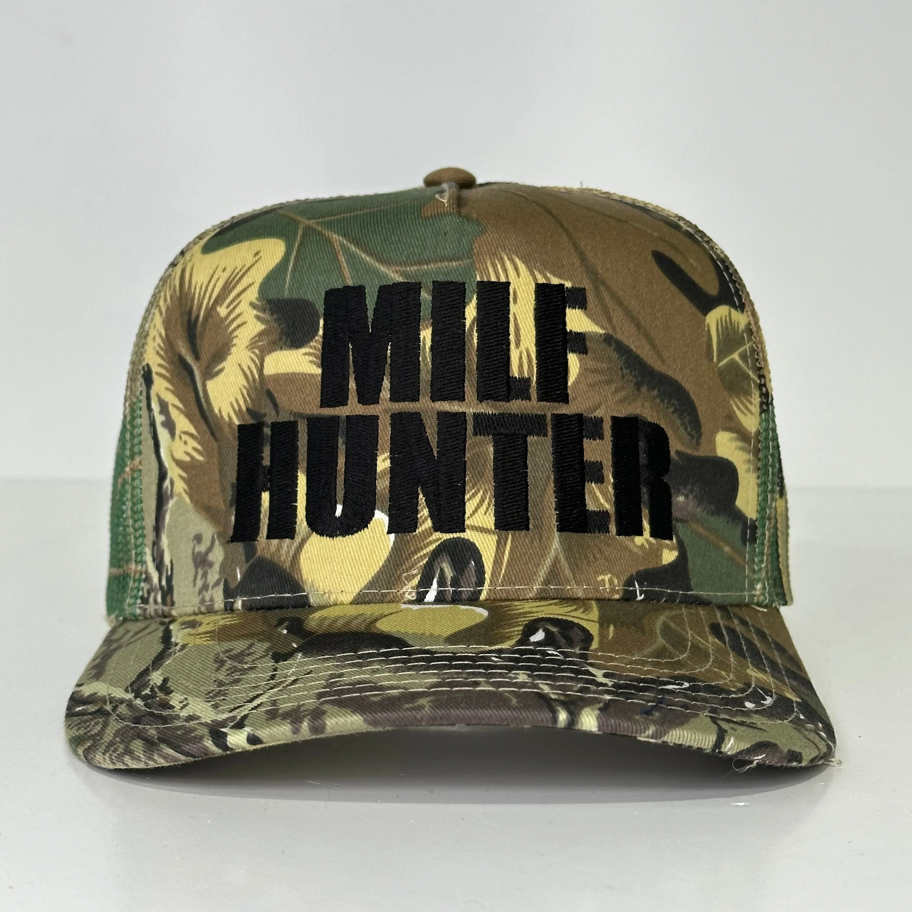 Milf Hunter Custom Embroidered Camo Mesh SnapBack Hat Cap