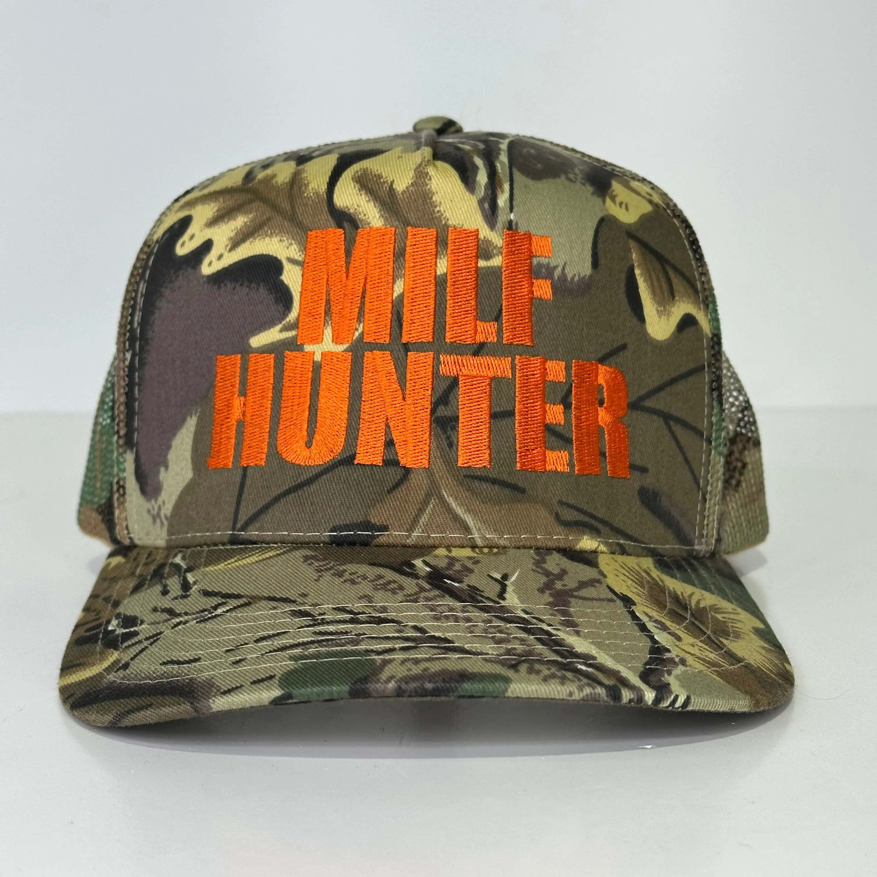 Milf Hunter Custom Embroidered Camo Mesh SnapBack Hat Cap