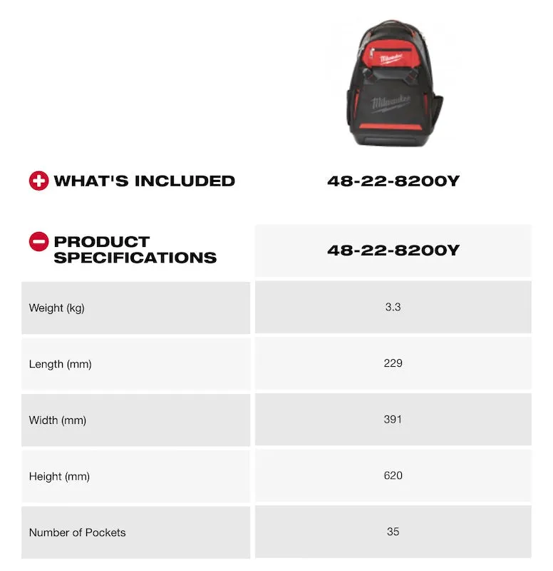 MILWAUKEE Heavy Duty Jobsite Bagpack Contractor Bag with Hard Base 48-22-8200Y