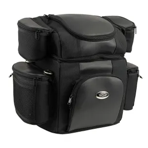MP8180 Medium Black '5 Pocket' Motorcycle Textile Double Barrel Sissy Bar Bag