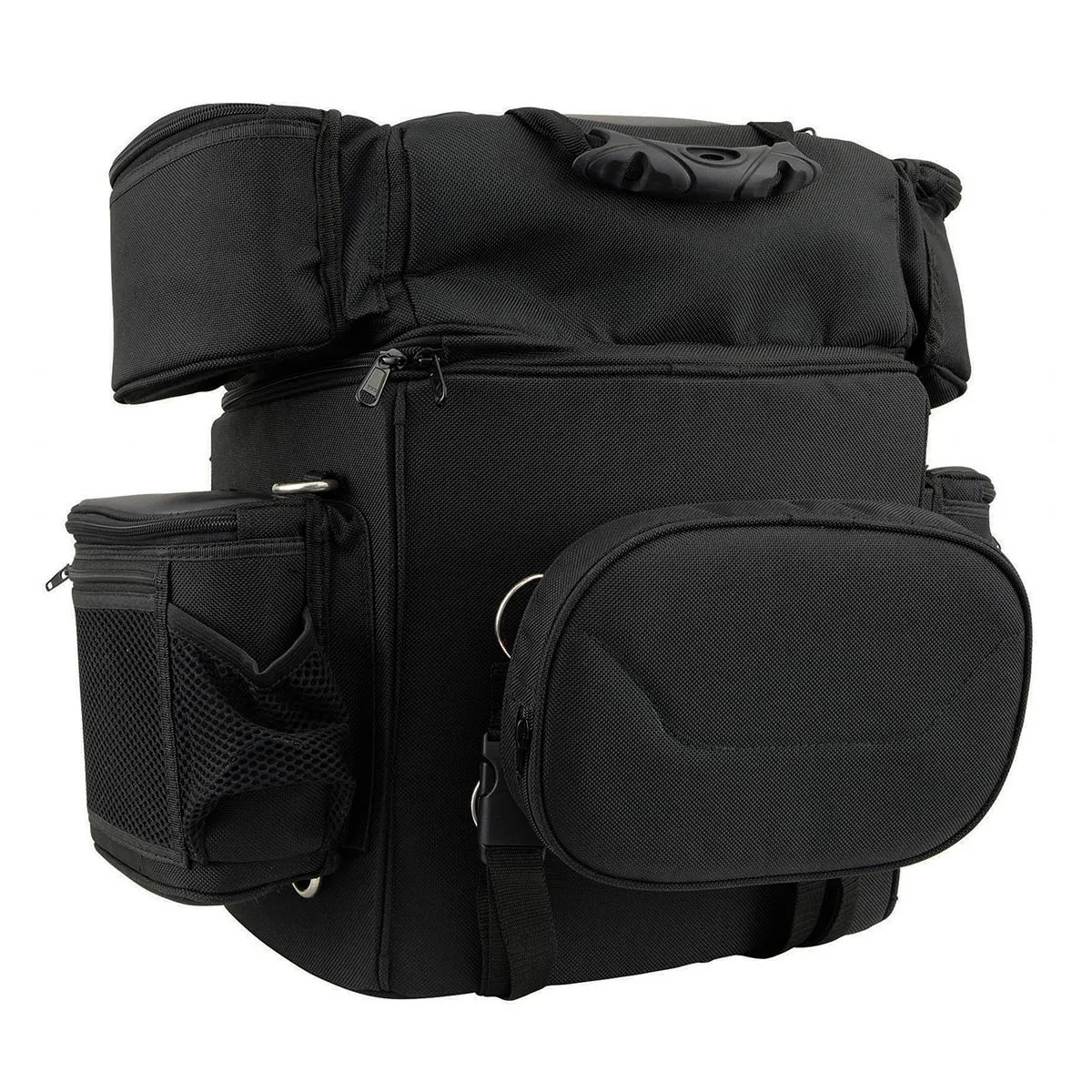 MP8180 Medium Black '5 Pocket' Motorcycle Textile Double Barrel Sissy Bar Bag
