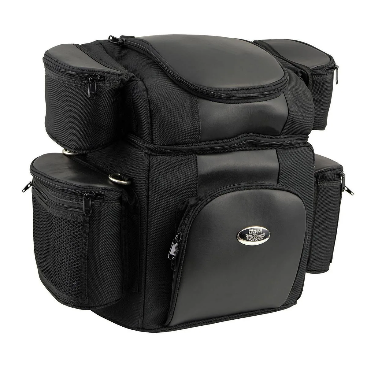 MP8180 Medium Black '5 Pocket' Motorcycle Textile Double Barrel Sissy Bar Bag